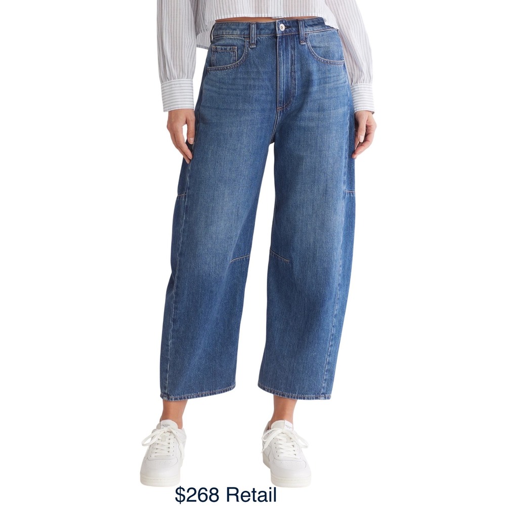 RAG & BONE Chase High-Rise Barrel Jean Size 32 Blue Medium Wash Streetwear Boho